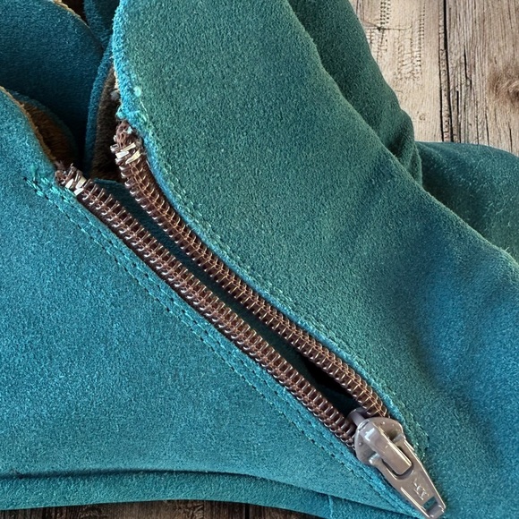 Fly London Yip Boots Size 6.5/7 EU37 Ruched Leather Wedge Ankle Booties Zip Blue - Picture 7 of 16